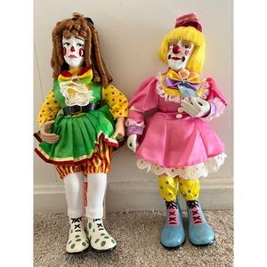 Bundle of 2 Porcelain Girl Clown Dynasty Dolls by Ron Lee’s World of Clowns 16”